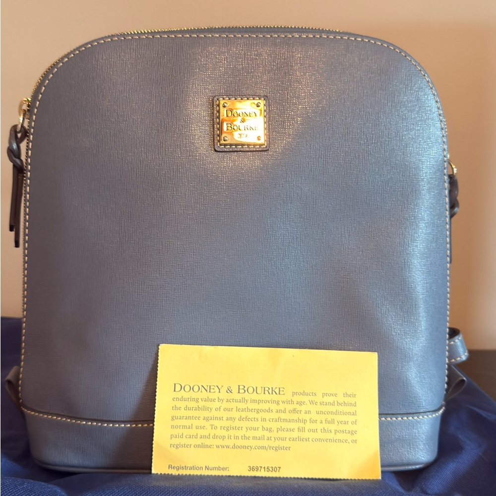 Dooney & Bourke Dusty Blue Saffiano backpack & Dust Bag